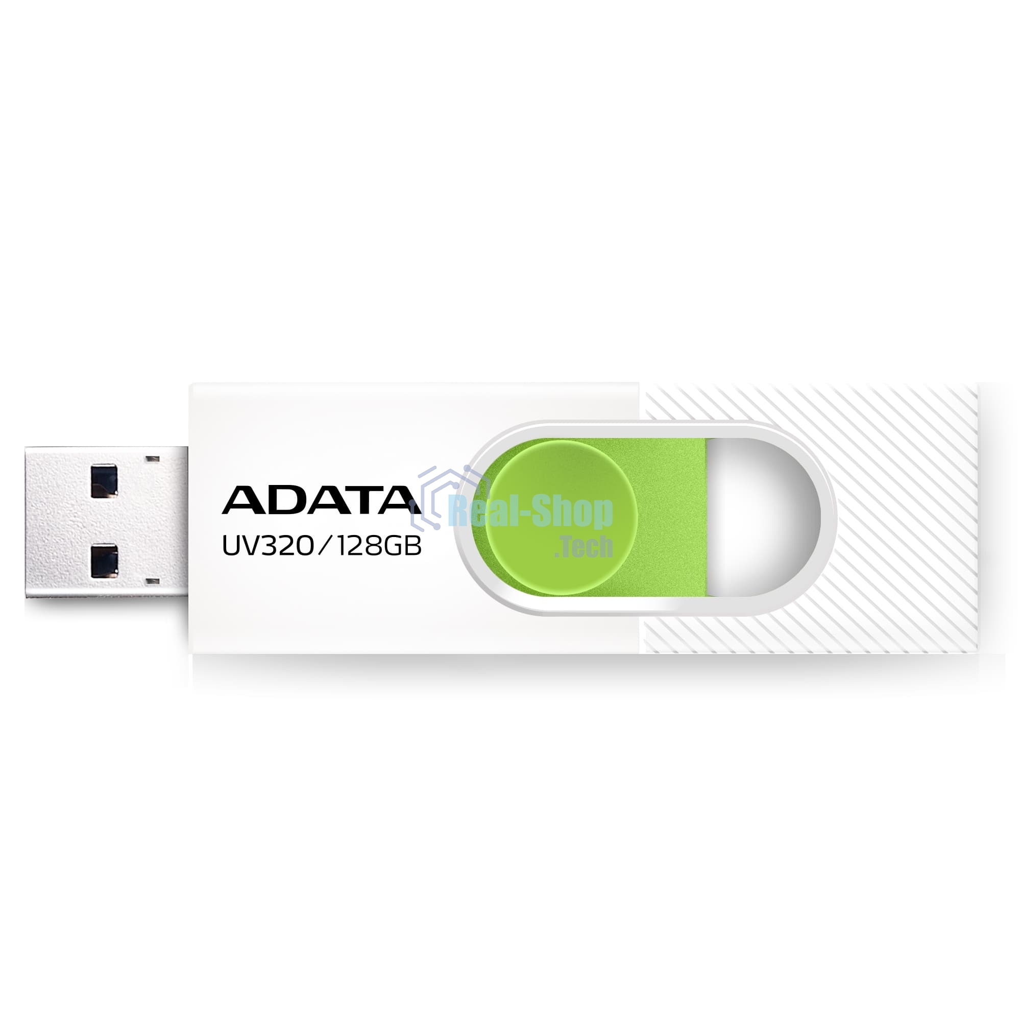 Флешка USB ADATA UV320 (AUV320-128G-RWHGN), 128Gb, USB 3.2 Gen1, R/W 100/30, белый/зеленый