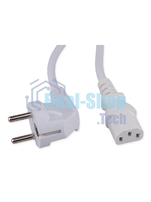 Кабель питания Cablexpert Schuko-C13, 3x1.0мм2, 10A, с заземлением, медь, 2м, белый, пакет