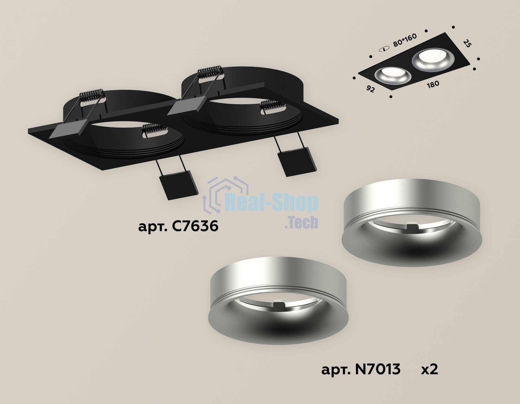 Комплект встраиваемого светильника Ambrella light XC7636004 SBK/MCH черный песок/хром матовый MR16 GU5.3 (C7636, N7013)