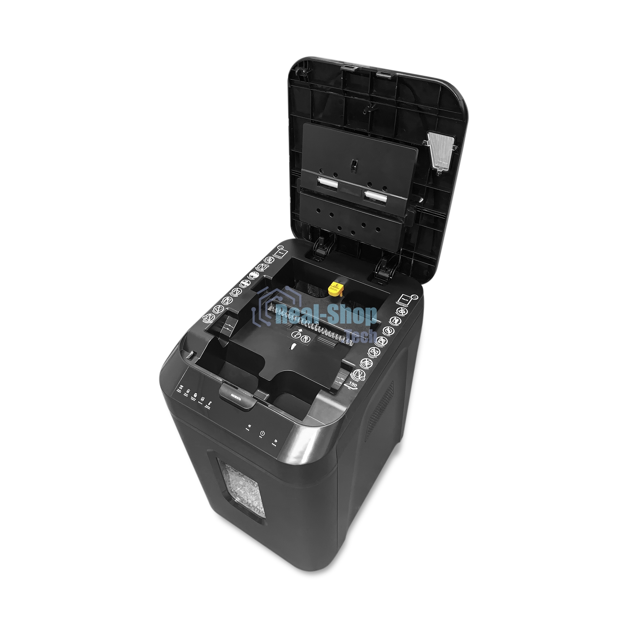 Шредер ГЕЛЕОС АП40-4, DIN P-4 (4 ур-нь секр.), фрагмент 3,9х12мм, АВТОПОДАЧА 170 лист (70г/м2), пл.карты/скрепки/скобы, 37 литров