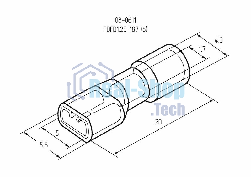 Клемма плоская Rexant полностью изолированная гнездо 5 мм 0.5-1.5 мм² (РППи-м 1.5-(4.8))