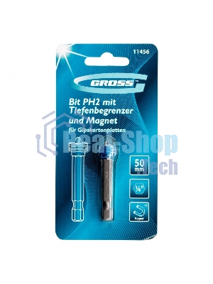 Бита Gross 11456 PH 2x50 мм с ограничителем и магнитом, для ГКЛ, S2
