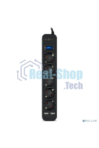 Фильтр SVEN SF-05LU 5.0 м (5 евро розеток,2хUSB(2,4А)) черный, цветная коробка Surge protector SVEN SF-05LU 5.0 м (5 евро розеток,2хUSB(2,4А)) черный, цветная коробка