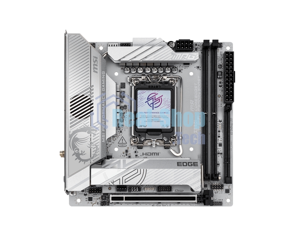 Материнская плата MSI MPG Z890I EDGE TI WIFI, LGA 1851, Intel Z890, 2xDDR5, 2xSATA, 4xM.2, 1xPCIe 5.0 x16, 1xHDMI, 2xThunderbolt 4, 1xUSB-C, 1x 5Gb LAN, 7xUSB-A 10Gbps, 2xUSB-A 5Gbps, 1xUSB-C 20Gbps, 7.1, 2x3.5 мм, TOSLINK, Mini-ITX