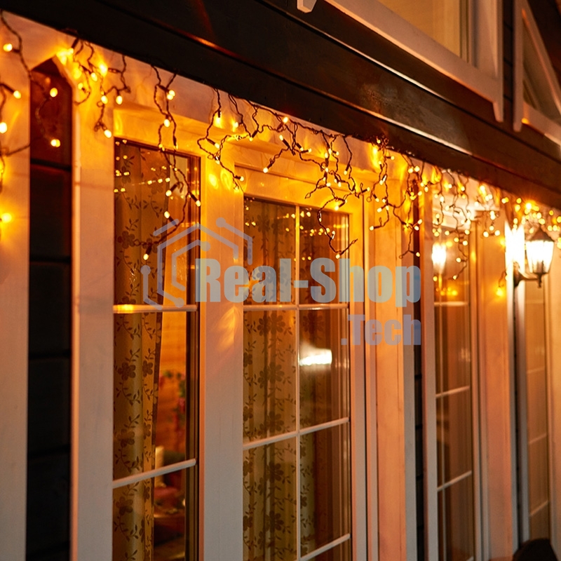 Гирлянда Neon-night Айсикл (бахрома) светодиодный, 4,8 х 0,6 м, черный провод, 230 В, диоды желтые, 176 LED