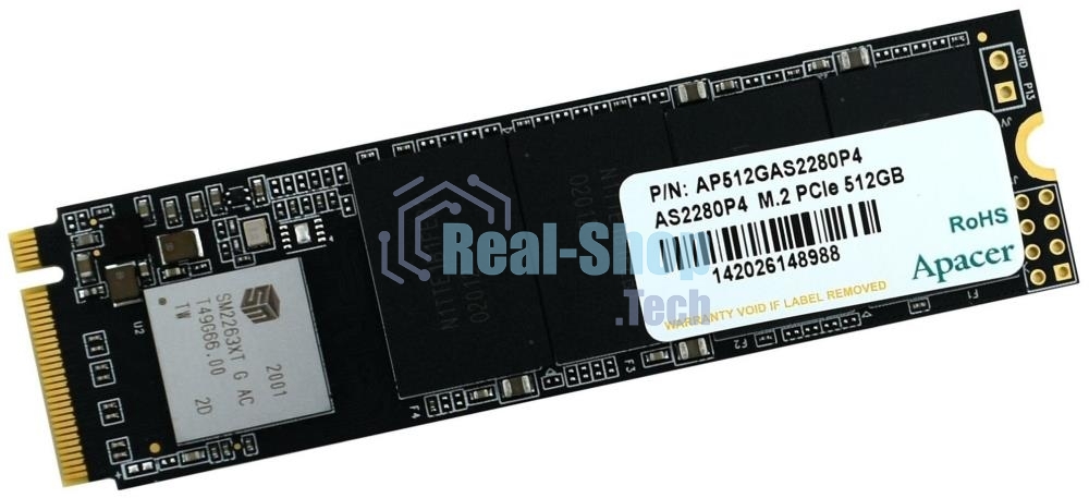 Накопитель SSD Apacer AS2280P4, 512Gb, M.2 2280, PCIe 3.0 x4, NVMe, R/W 2100/1500