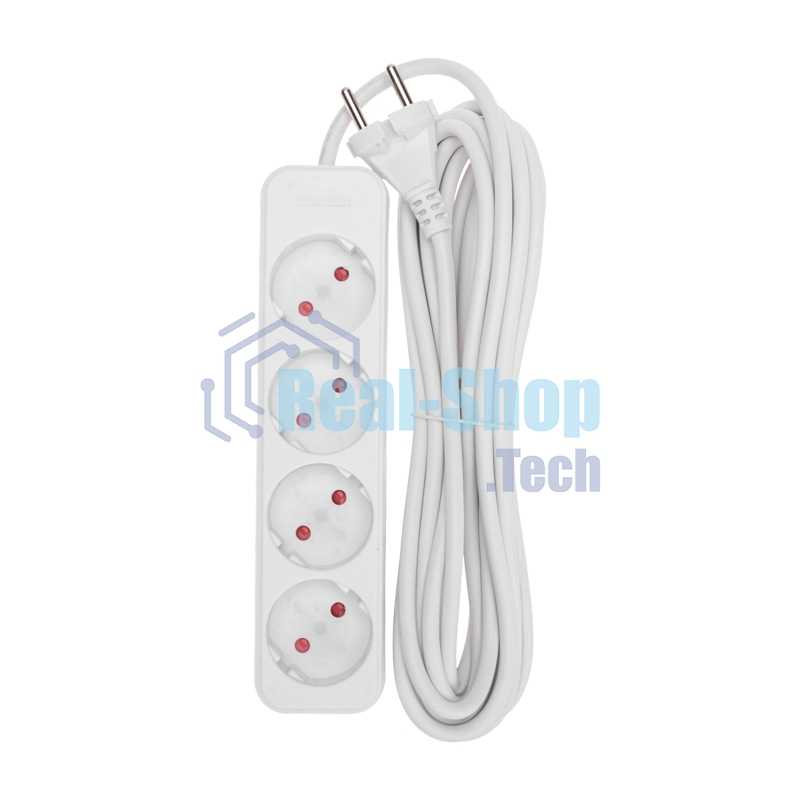 Удлинитель Rexant STANDARD 4 гнезда, 5 м, 2х1,0 мм², б/з, белый