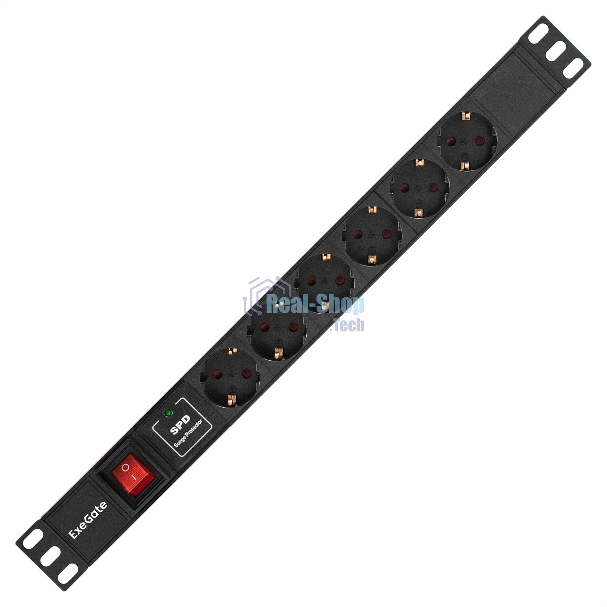 Блок розеток горизонтальный ExeGate ServerPro PDU-19H607 Al-6S-C14-SW-SPD1, 19