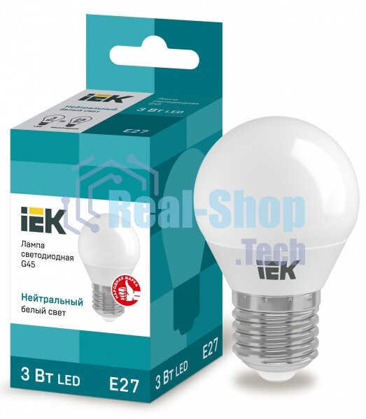 Лампа светодиодная LED 3Вт Е27 220В 4000К G45 шар | LLE-G45-3-230-40-E27 | IEK