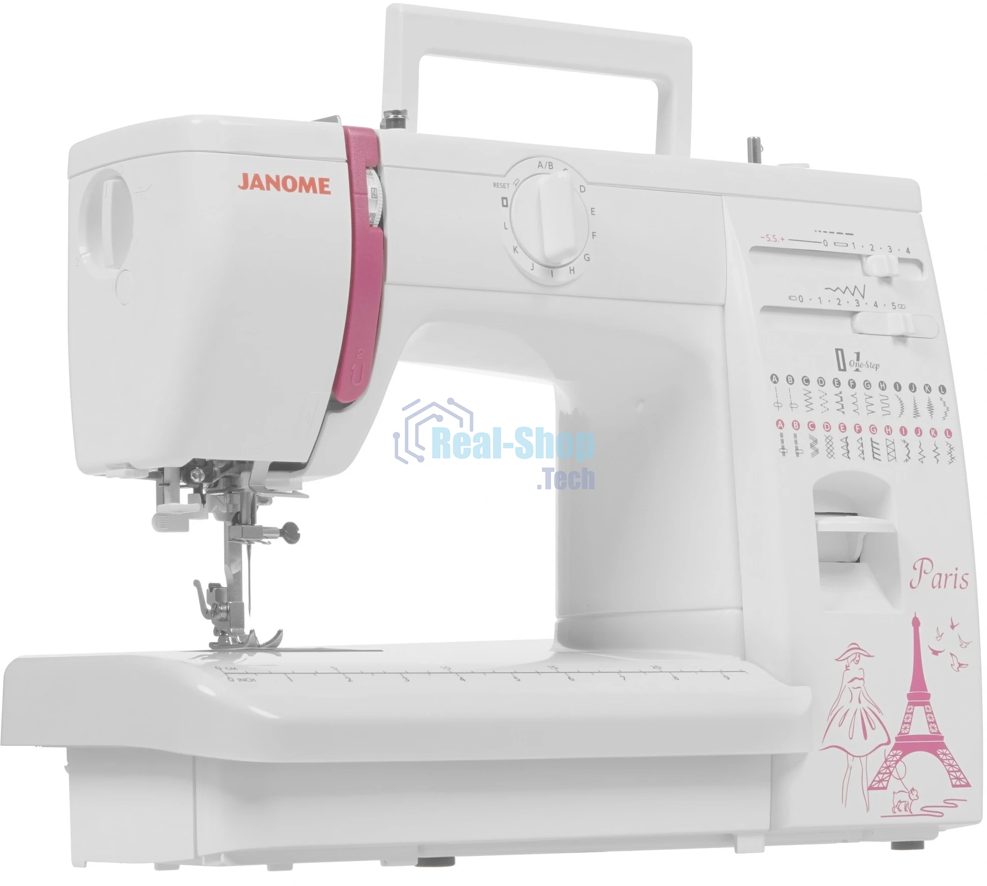 Швейная машина Janome Q-23P белый/рисунок, электромеханическая, вертикальный качающийся, 24 операции, автоматическая петля