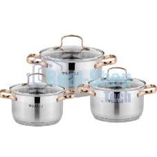 Набор посуды Kelli KL-4214 6 пред.(Кастрюля с жаропрочной стекл. крышкой 2.1 л. Кастрюля с жаропрочной стекл. крышкой 3 л. Кастрюля с жаропрочной стекл. крышкой 4 л. Мерная шкала внутри. Высококачественная нержавеющая сталь 18/10. 5-ти слойное капсульное дно.)