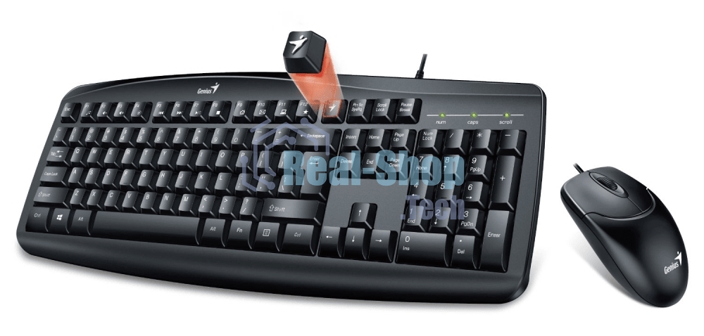 Комплект клавиатура + мышь проводной Genius KM-200, Оптическая мышь, 3 кнопки, 1000 DPI, Совместима с Windows 7, 8, 8.1, 10, Mac. OS X 10.8 и позднее, Кабель 1.5м, Цвет : черный