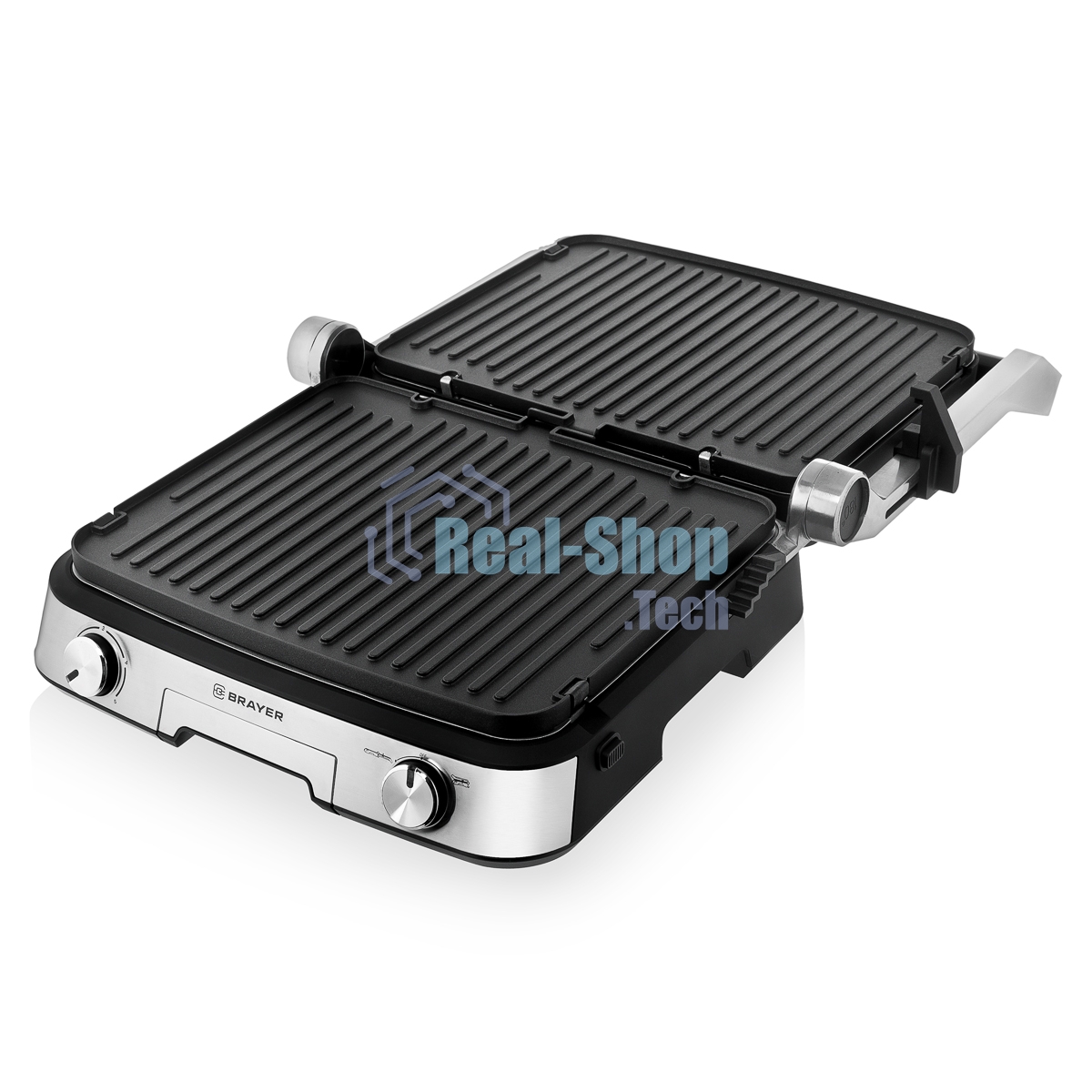 Гриль-пресс электрический BRAYER BR2001, 2000 Вт, съем двухс., 31x26 см, регул высот, мет корп., поддон, 180