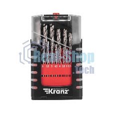 Набор сверл по металлу Kranz 1-10 мм (через 0,5 мм), 19 шт. Р6М5 Ш/Х