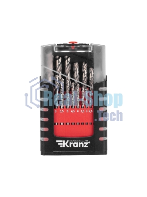 Набор сверл по металлу Kranz 1-10 мм (через 0,5 мм), 19 шт. Р6М5 Ш/Х