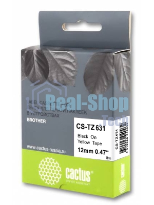 Картридж ленточный Cactus CS-TZ631 черный шрифт, желтый фон (12 мм, 8 м) для Brother 1010/1260VP/1830VP/9700PC