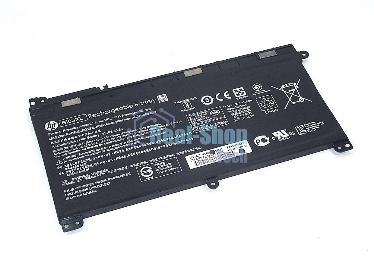 Аккумуляторная батарея для ноутбука HP Pavilion X360 (BI03XL) 11,55V 41,7Wh черный