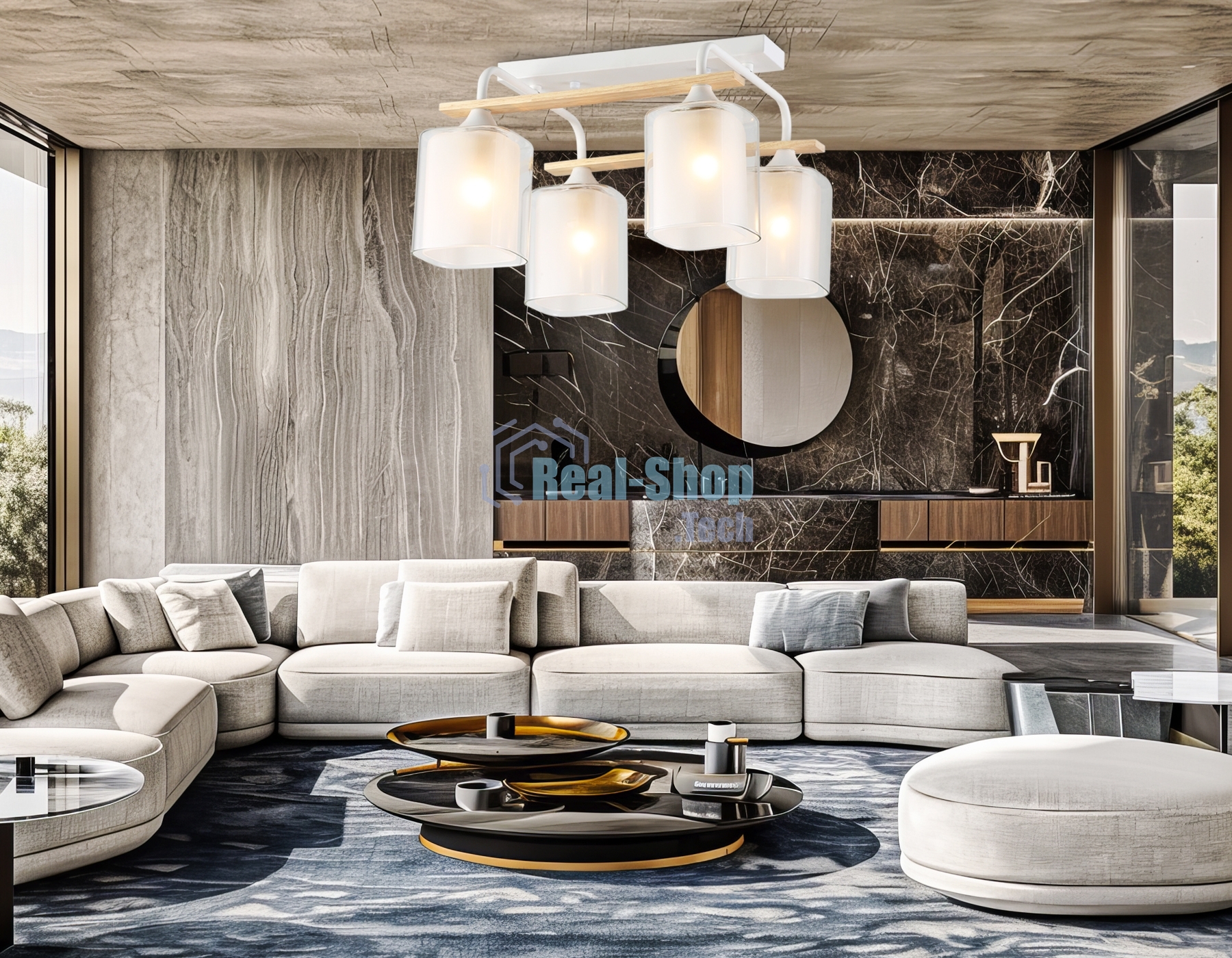 Светильник Ambrella light TR3033246/4 WH/WD белый/дерево E27/4 max 60W 340*340*245