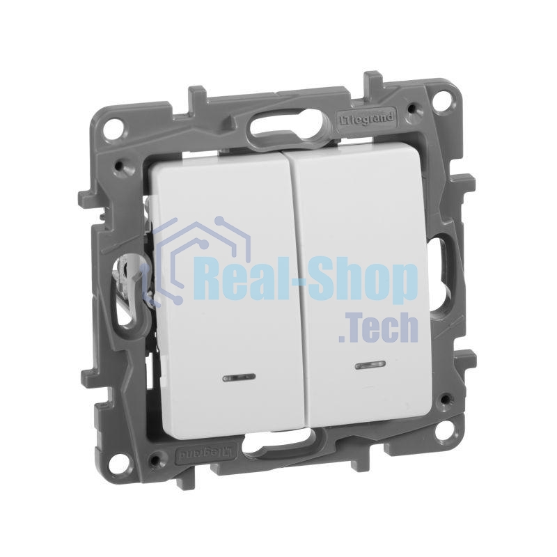 Выключатель 2-клавишный с подсветкой, на винтах, 10АХ, бел. ETIKA 