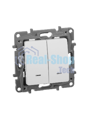 Выключатель 2-клавишный с подсветкой, на винтах, 10АХ, бел. ETIKA 