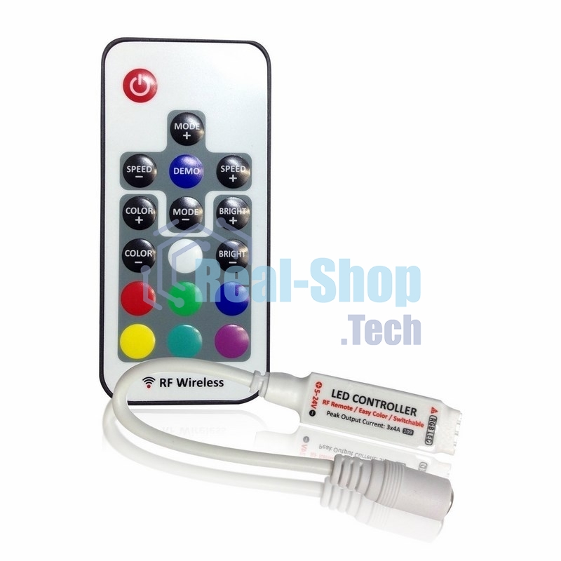 Мини контроллер LED радио (RF) 72 W/144 W, 17 кнопок, 12 V/24 V