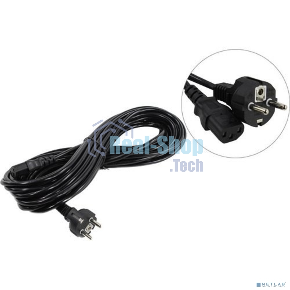 Кабель питания ExeGate Power PC-10P (Евровилка Schuko->С13) VDE-250V-3*1.0-CU, 10A, черный, 10м