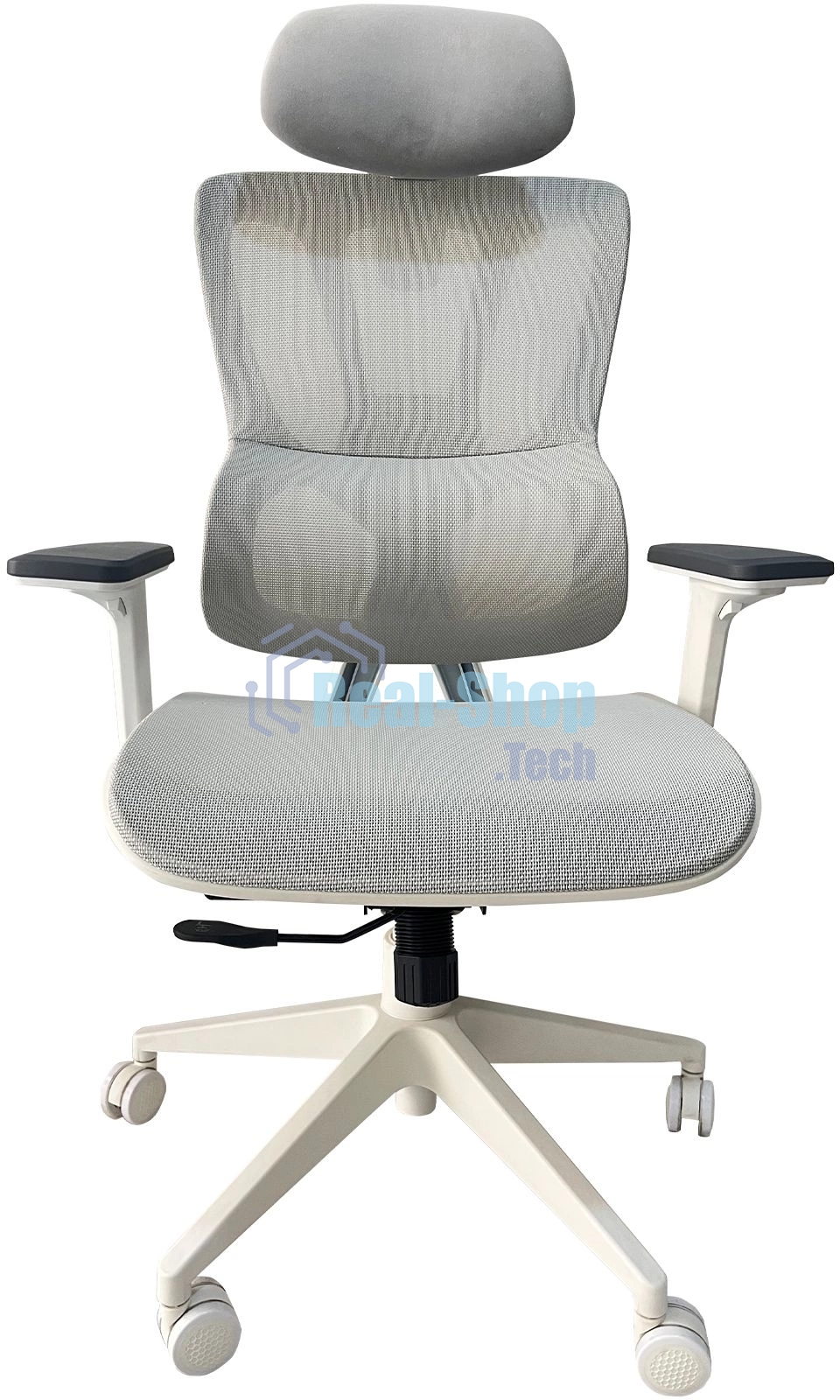 Кресло компьютерное Cactus CS-CHR-MC02GY серый, сетка, эко.кожа, с подголов. крестов. пластик белый