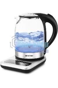 Чайник электрический Kitfort КТ-657, 1.7л, 2200Вт, (корпус: стекло), нержавеющая сталь/черный