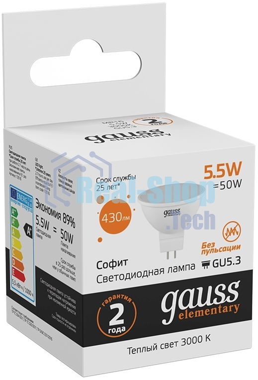 Лампа cветодиодная Gauss LED Elementary 13516MR16 GU5.3 5.5W 2700К1/10/100