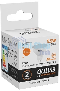 Лампа cветодиодная Gauss LED Elementary 13516MR16 GU5.3 5.5W 2700К1/10/100