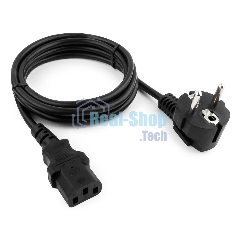 Кабель питания Cablexpert PC-186-1.5-1.5M, Schuko-C13, 3x1.5мм2, 10A, с заземлением, медь, 1.5м, черный, пакет