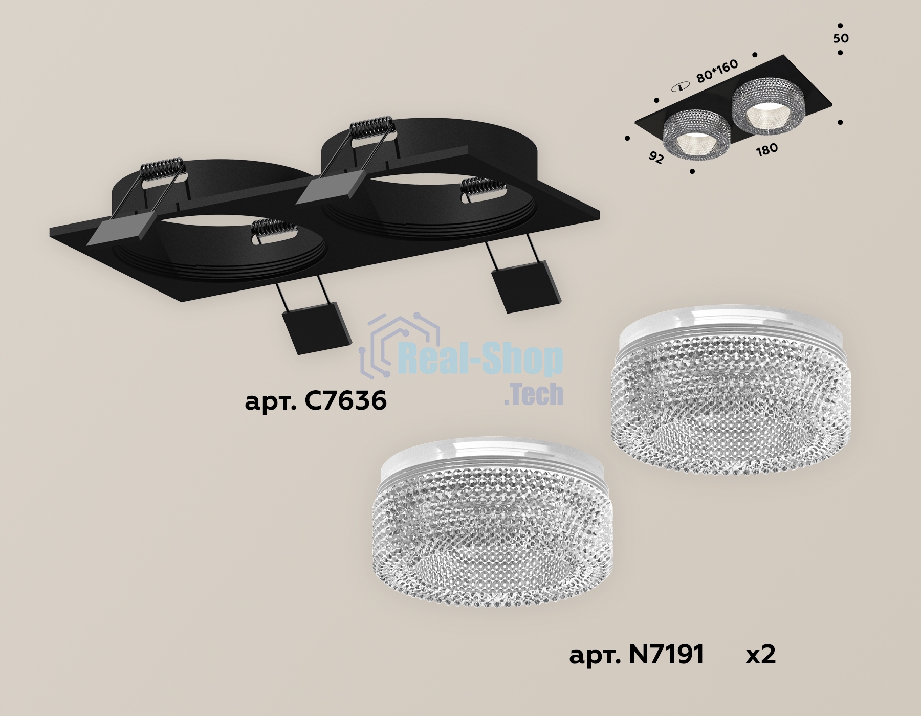 Комплект встраиваемого светильника Ambrella light XC7636020 SBK/CL черный песок/прозрачный MR16 GU5.3 (C7636, N7191)