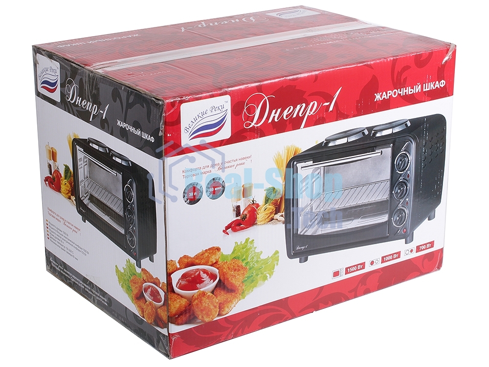 Мини-печь Великие реки Днепр-1, черный, 3200 Вт, 30 л, 2 конфорки