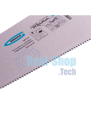 Ножовка по дереву Gross PIRANHA, усил.трапецев.полотно,500 мм,11-12TPI,зуб3D,кален.зуб,2-комп.рук.