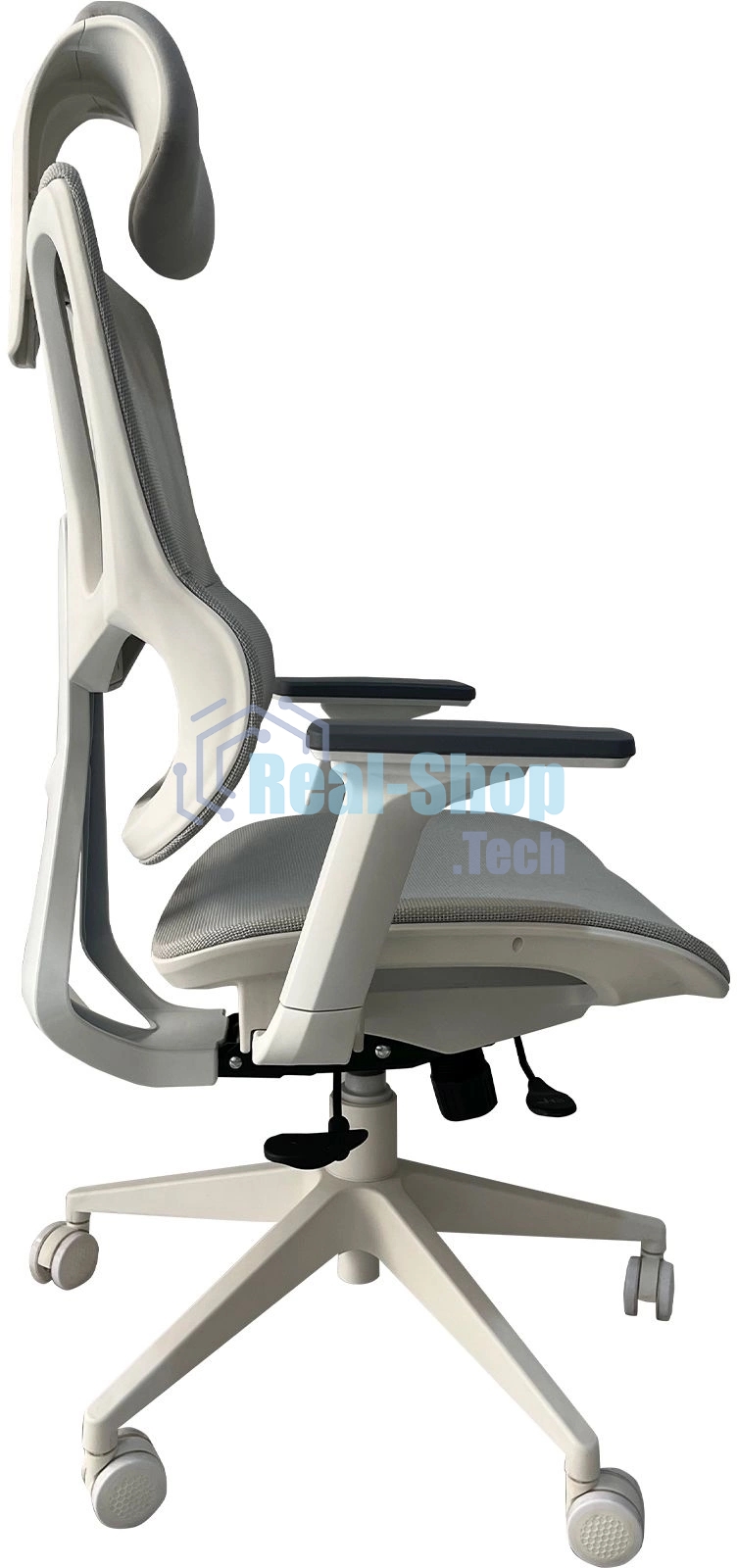 Кресло компьютерное Cactus CS-CHR-MC02GY серый, сетка, эко.кожа, с подголов. крестов. пластик белый