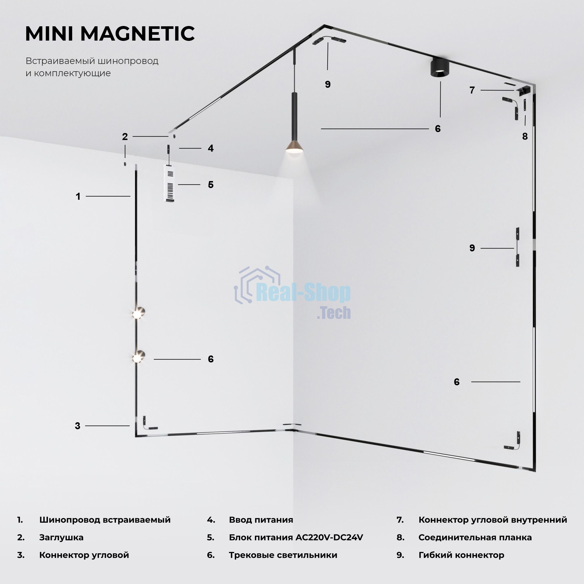 Mini Magnetic Коннектор угловой для встраиваемого шинопровода (черный) 85177/00