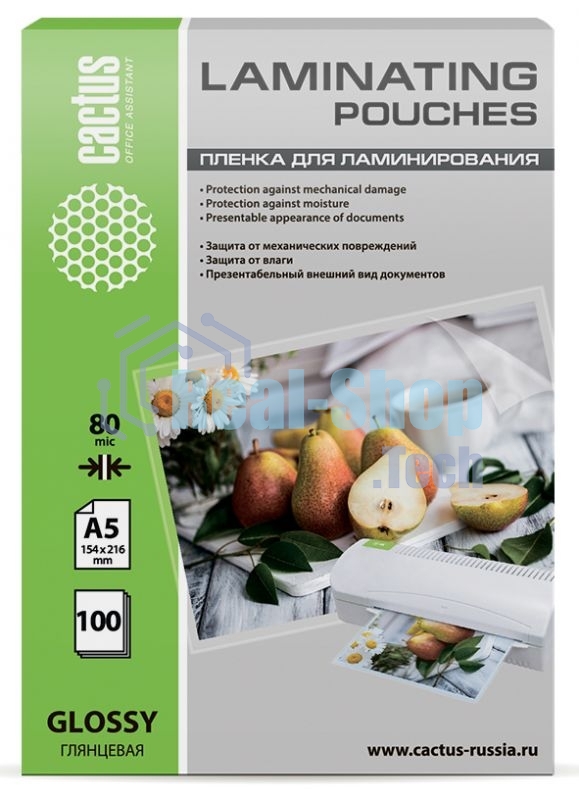 Пленка для ламинирования Cactus 80мкм A5 (100 шт) глянцевая 154x216 мм CS-LPGA580100