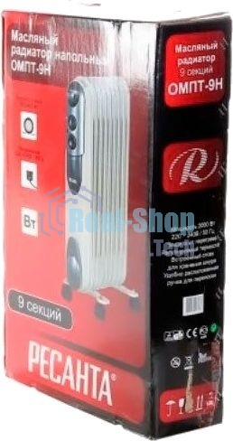 Масляный радиатор Ресанта ОМПТ- 9Н 67/3/4 2,0кВт, 450 140 650, 9 секций, 9,7 кг
