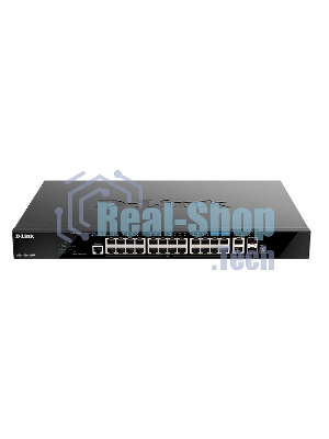 Коммутатор управляемый L3 стекируемый D-Link DGS-1520-28MP/A1A с 20 портами 10/100/1000Base-T, 4 портами 100/1000/2.5Gbase-T, 2 портами 10Gbase-T и 2 портами 10Gbase-X SFP+