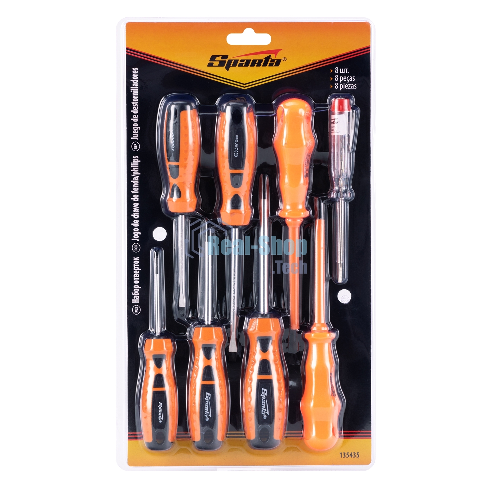 Набор отверток Sparta PH, SL - 5шт., д/эл. - 2шт., проб.эл.на 220В - 1шт., 8 предметов