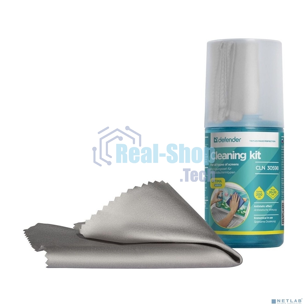 Чистящий спрей Defender для экранов/пластиковый флакон с пульверизатором 200 мл + микрофибра 20 х 20 см/Беларусь