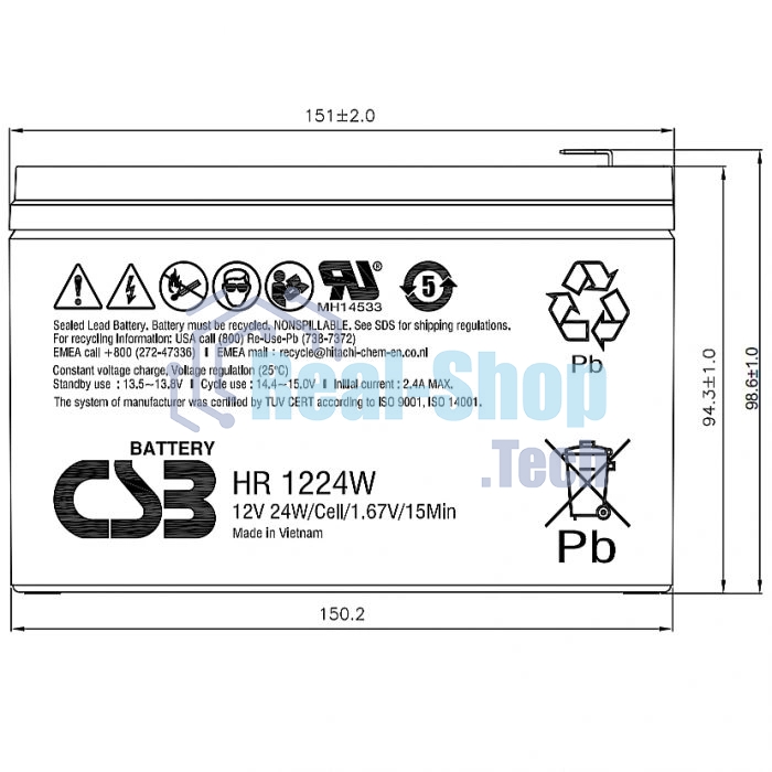 Батарея для ИБП CSB HR 1224W (12V, 5.5Ah)