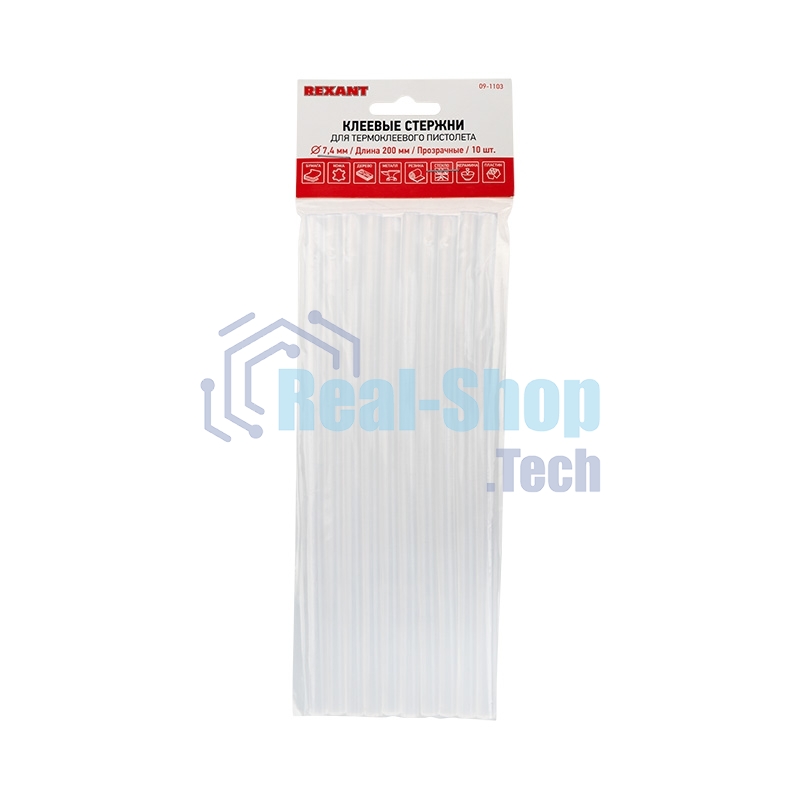 Стержни клеевые Rexant Ø 7 мм, 200 мм, прозрачные (10 шт./уп.) (хедер)