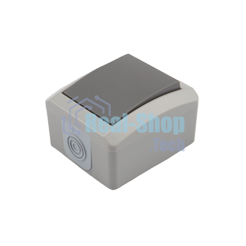 Выключатель одноклавишный Kranz INDUSTRIAL открытой установки, IP54 серый