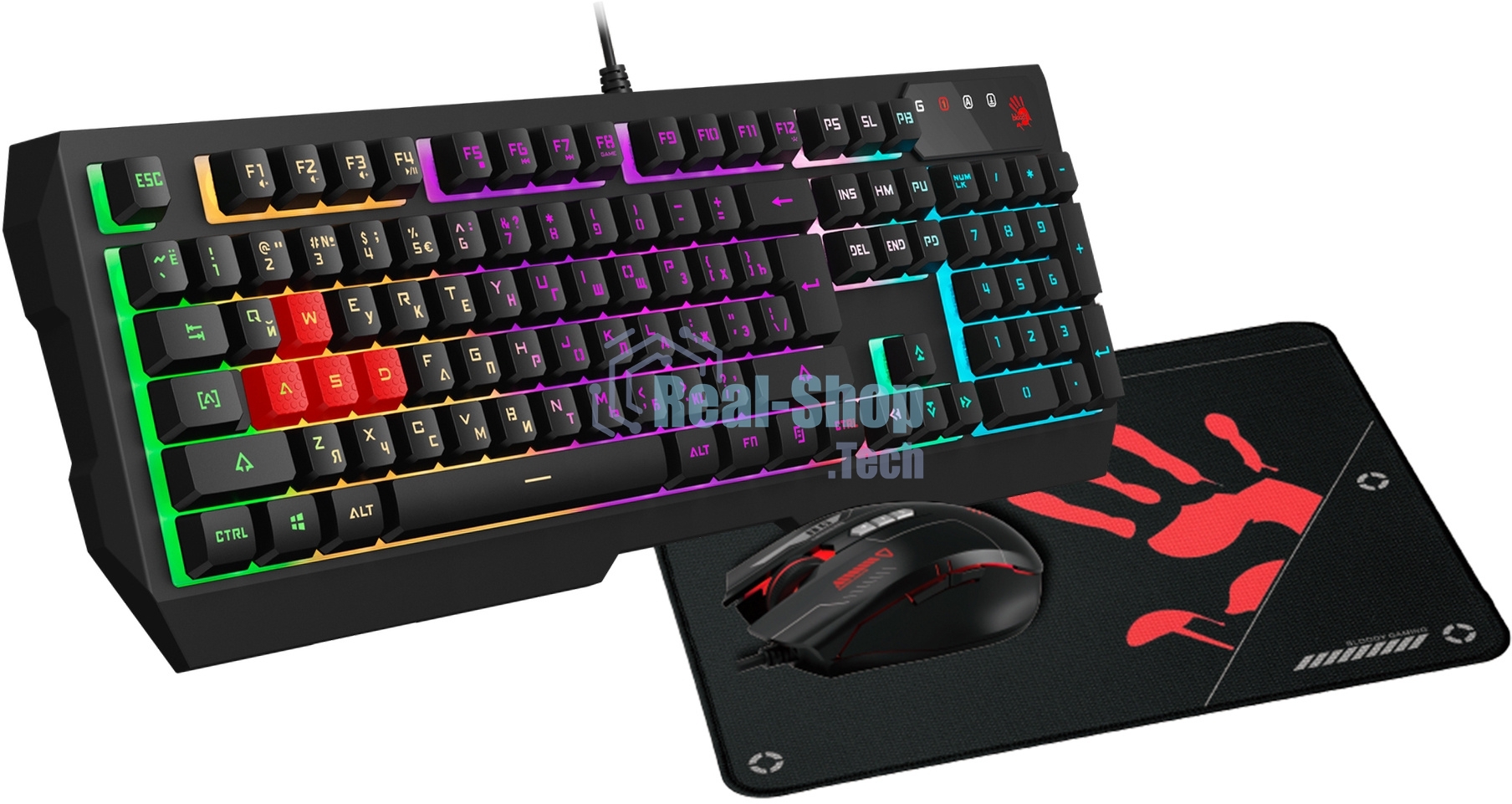 Комплект клавиатура+мышь A4Tech Bloody B1700 проводной, USB, 6000 DPI, чёрный