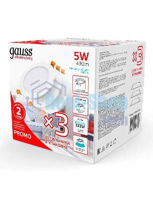 Светильник Gauss Elementary Downlight 5Вт 4000K белый круглый