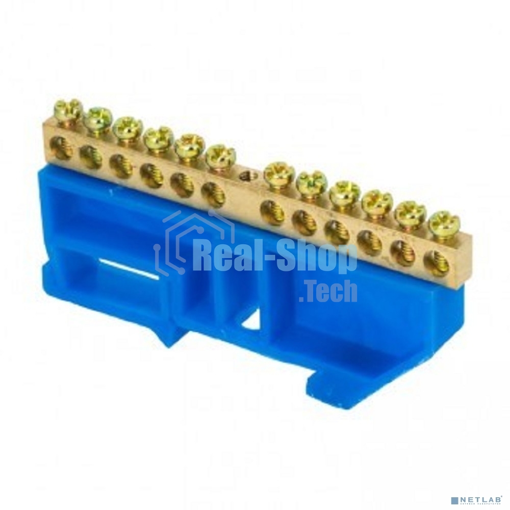 Шина нулевая N 6х9 12 отвер. латунь син. изолятор на DIN-рейку PROxima EKF sn0-63-12-d