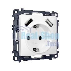 Комплект механизма электрической розетки ALFA Белый глянец 2USB A+A 18W (быстрая зарядка) с/з QUANT (AP1090, VM155) MA109010