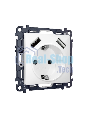 Комплект механизма электрической розетки ALFA Белый глянец 2USB A+A 18W (быстрая зарядка) с/з QUANT (AP1090, VM155) MA109010