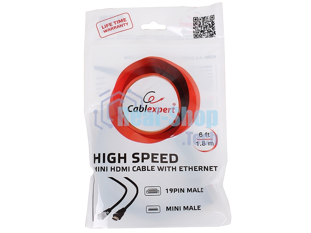 Кабель Cablexpert HDMI-mini HDMI CC-HDMI4C-6, 19M/19M, v2.0, медь, позол.разъемы, экран, 1.8м, черный, пакет